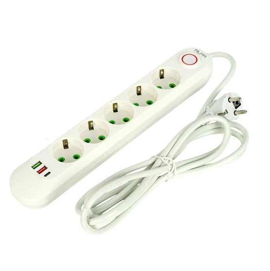 Сетевой фильтр-удлинитель ALFA с пятью розетками и 2 x USB-A/1 x USB-C до 2,5 кВт Белый (30651778)