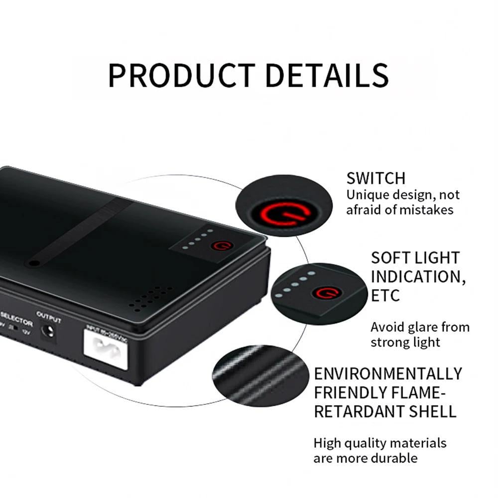 Источник бесперебойного питания для роутера DC1018P 12/9/5V 10400 mAh Черный (DC1018PND) - фото 5