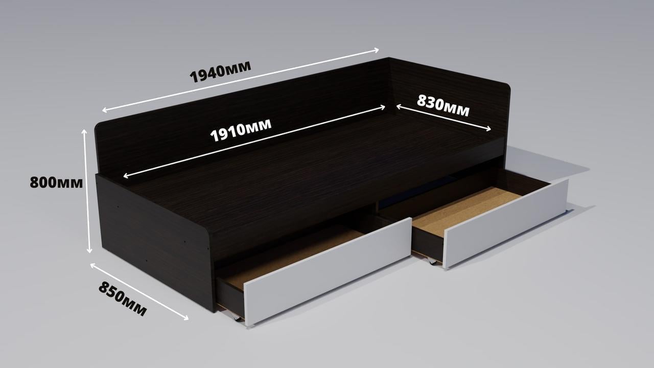 Кровать Эверест Соната-800 сплошной щит с ящиками 80x190 см Венге/Белый (ЕВ20243) - фото 5 Кровать Эверест Соната-800 сплошной щит с ящиками 80x190 см Венге/Белый (ЕВ20243) - фото 5