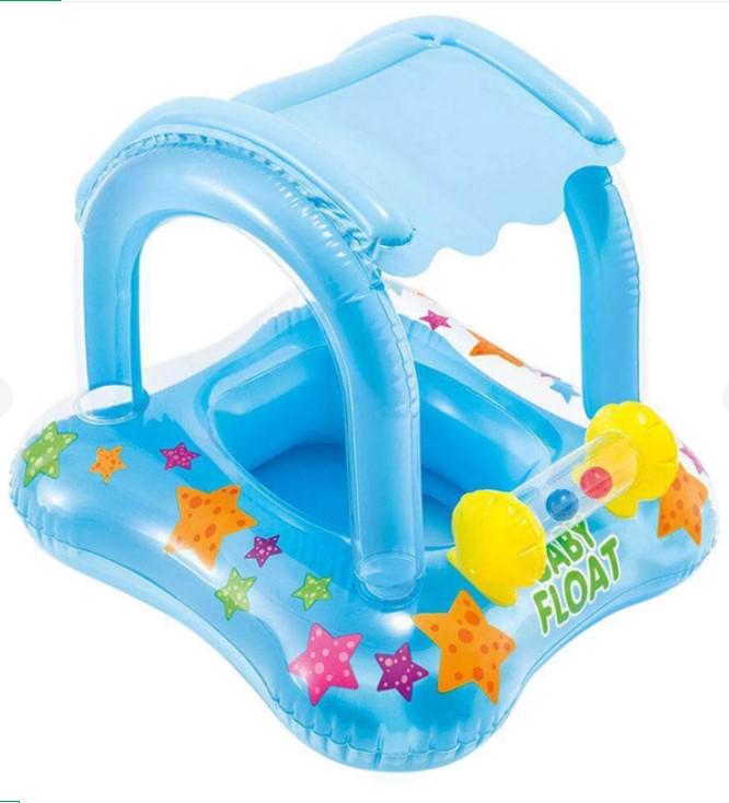 Круг надувной Intex 56581 со спинкой винил с тентом до 11 кг 81х66 см (AWN-00253)