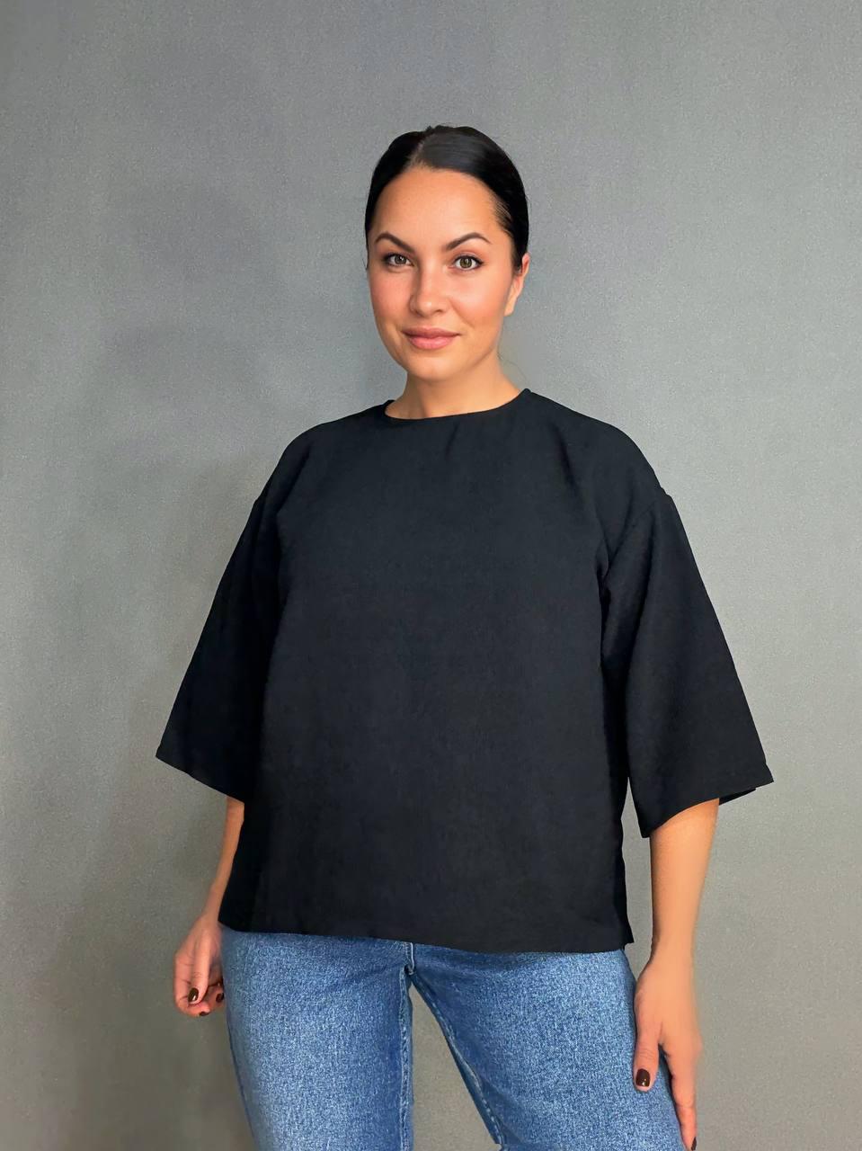 Блузка женская Clew 1005 жатка с разрезами широкая 3/4 рукав M Черный (4770)