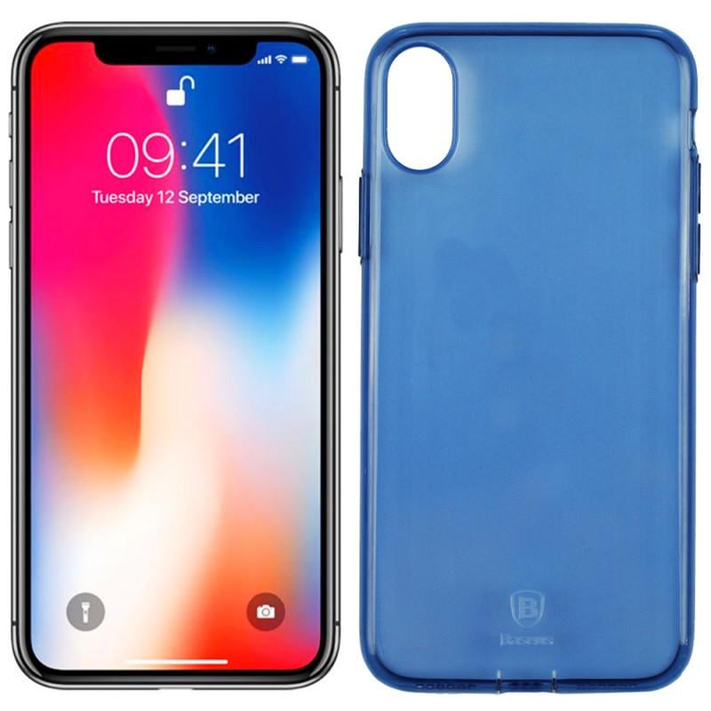 Чехол-накладка Baseus Simple Series with Pluggy TPU Case for iPhone X, Transparent Blue - фото 4