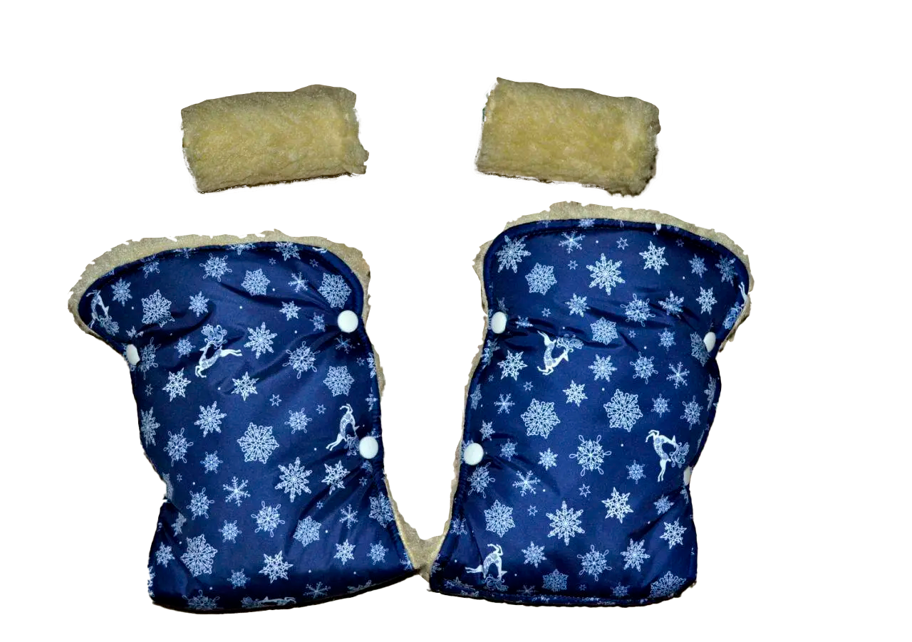 Муфта и перчатки для коляски/санок меховые Темно-синий (63-75-69)