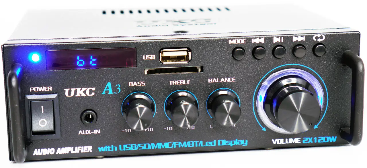 Підсилювач Bluetooth USB SD FM MP3 AUX 2х канальний 2x120W UKC A3 (29505885) - фото 2 Підсилювач Bluetooth USB SD FM MP3 AUX 2х канальний 2x120W UKC A3 (29505885) - фото 2