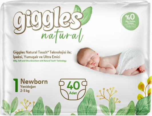 Подгузники детские гипоаллергенные Giggles Natural 1 Newborn 2-5 кг 40 шт.