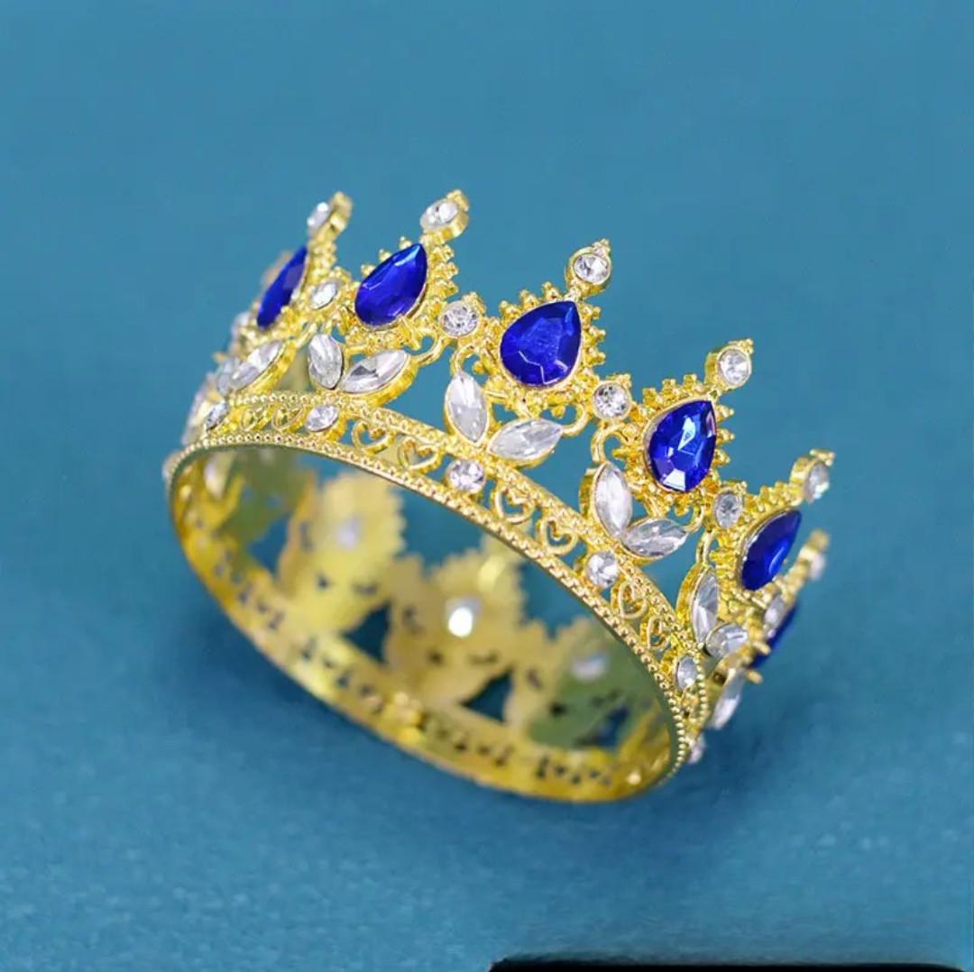 Топпер на торт Корона европейской королевы d 8 см Золотой/Синий (2355101307)