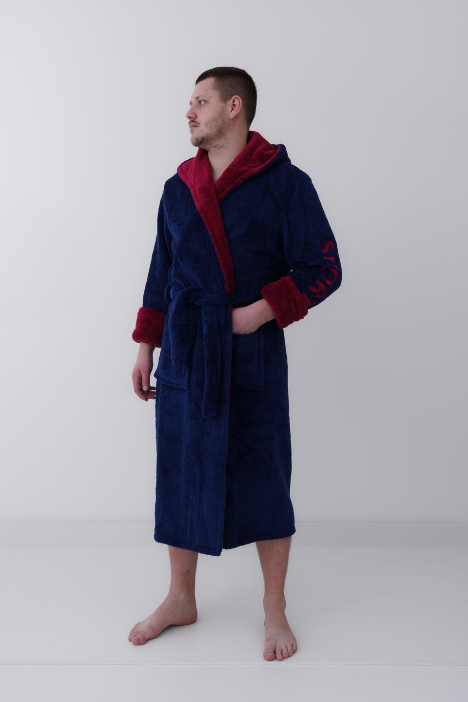 Халат чоловічий UT Store L Темно-синій з бордовим
