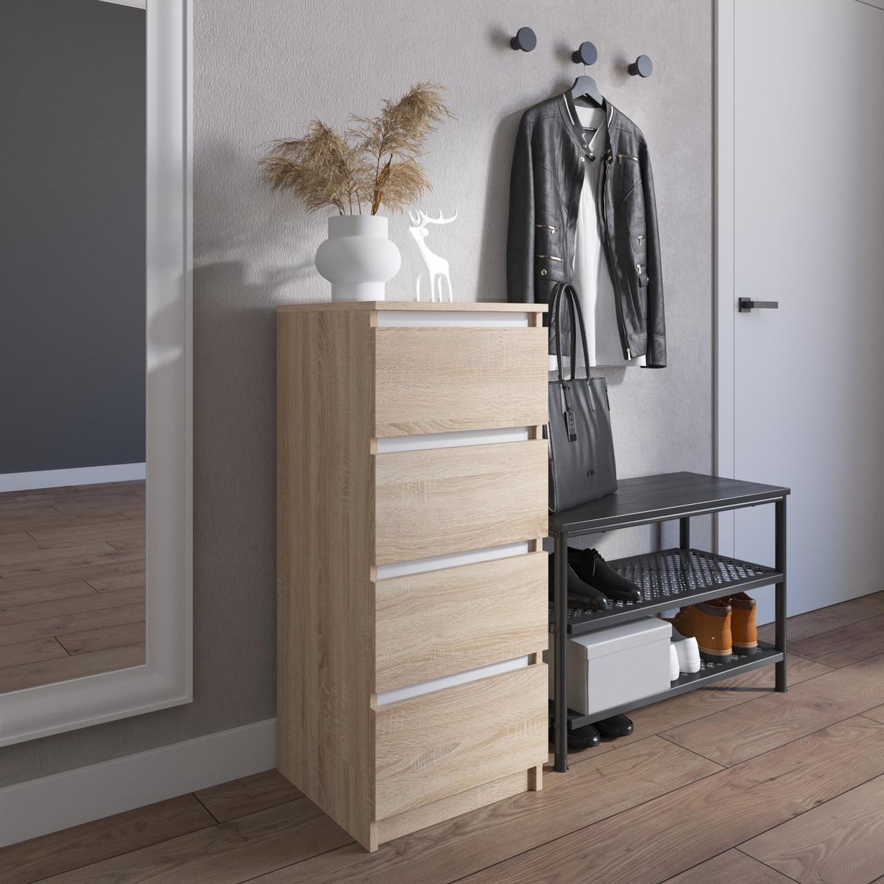 Комод з шухлядами Вайс R-17 40х40х98 см Дуб Сонома/Білі планки (30370862) Комод з шухлядами Вайс R-17 40х40х98 см Дуб Сонома/Білі планки (30370862)