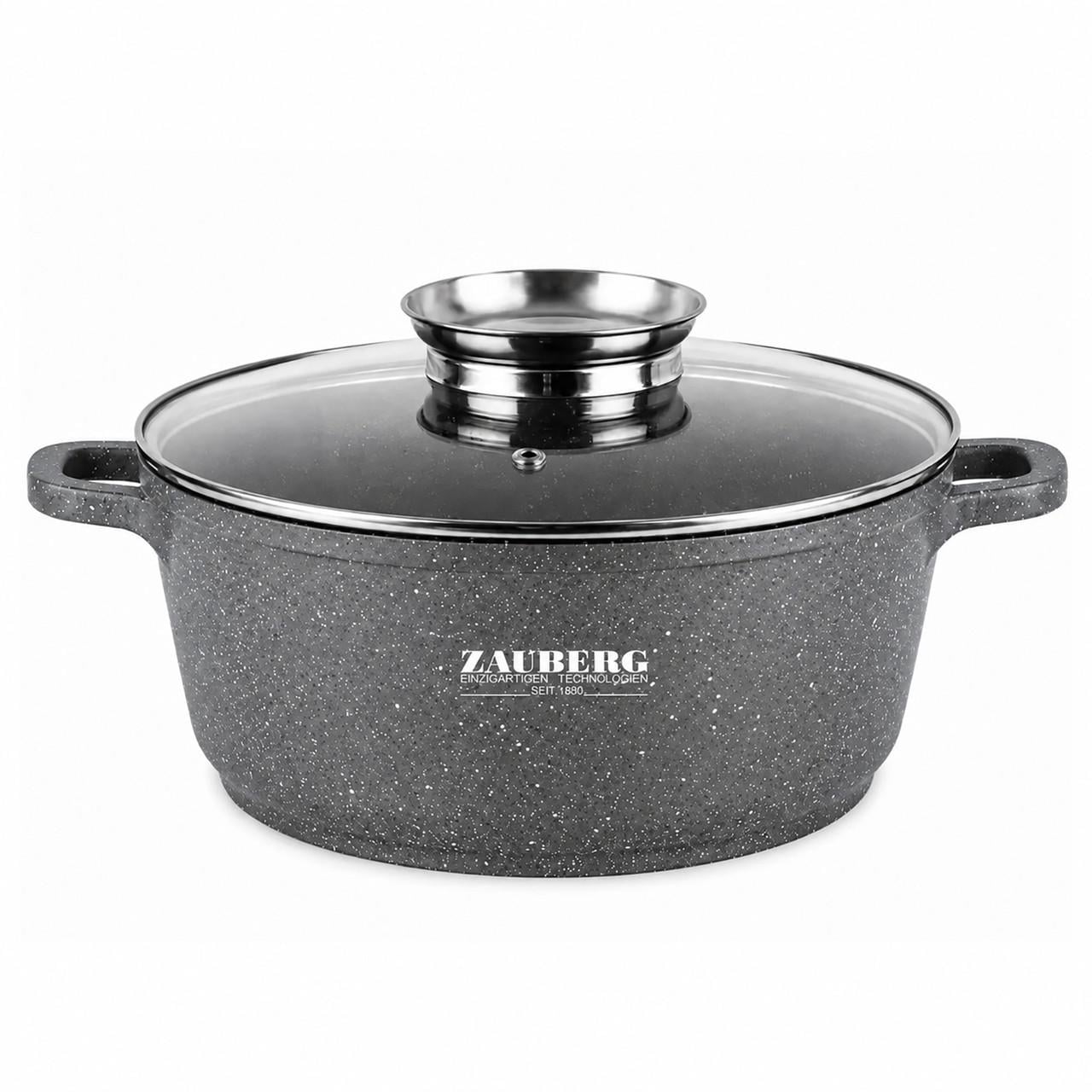 Кастрюля ZAUBERG 6,5 л Ø 29 см с покрытием под мрамор и крышкой Серый (88621)