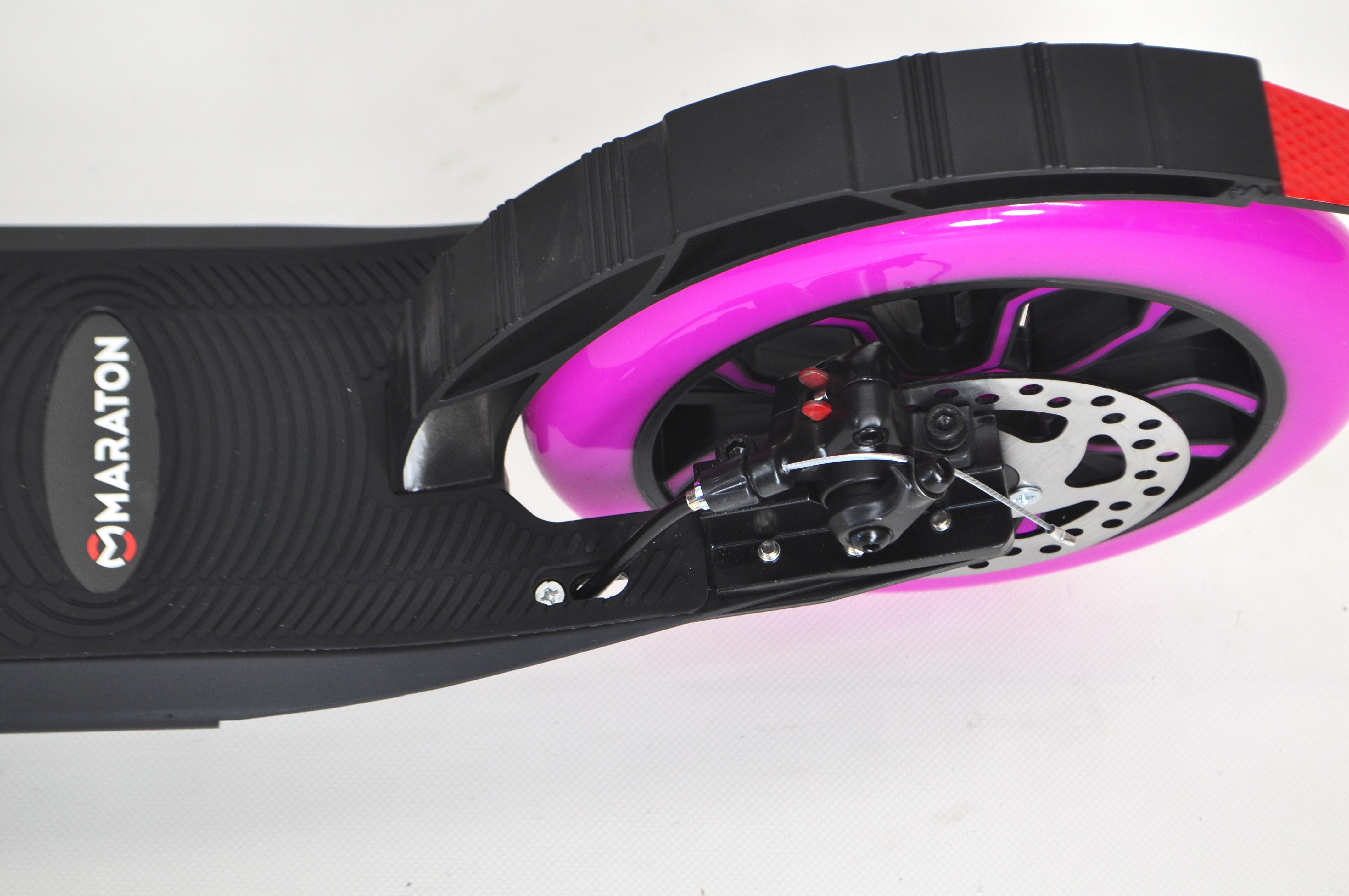 Самокат двухколесный Maraton Cardinal с дисковым тормозом и подногой Черный с розовым - фото 17