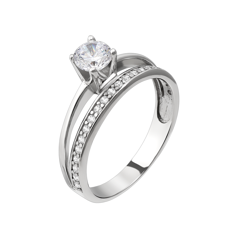 Кольцо серебряное двойное Легкость с фианитами разного размера р. 18