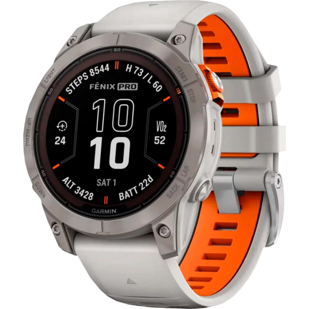 Смарт-часы Garmin Fenix 7X Pro Sapphire Solar Edition 51 мм Titanium with Fog Gray/Ember Orange Band (010-02778-14)