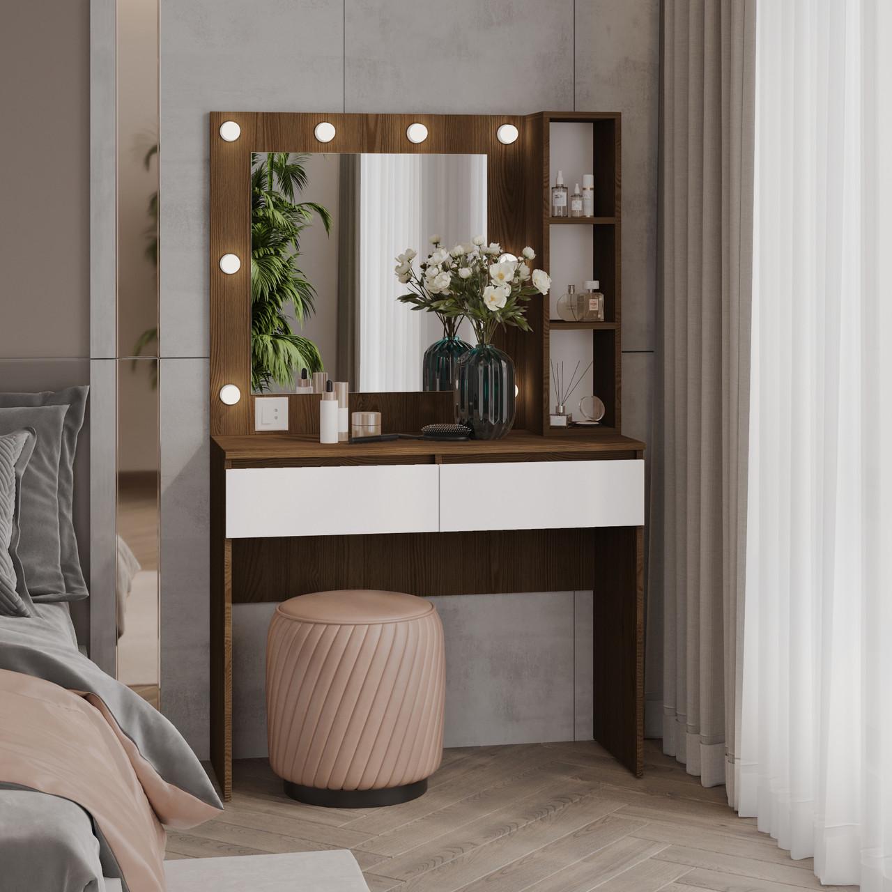 Туалетний столик New and Classic із квадратним дзеркалом 1600х1000х400 мм Дуб родос/Білий (ТЗ-Лайт 2-8) - фото 1