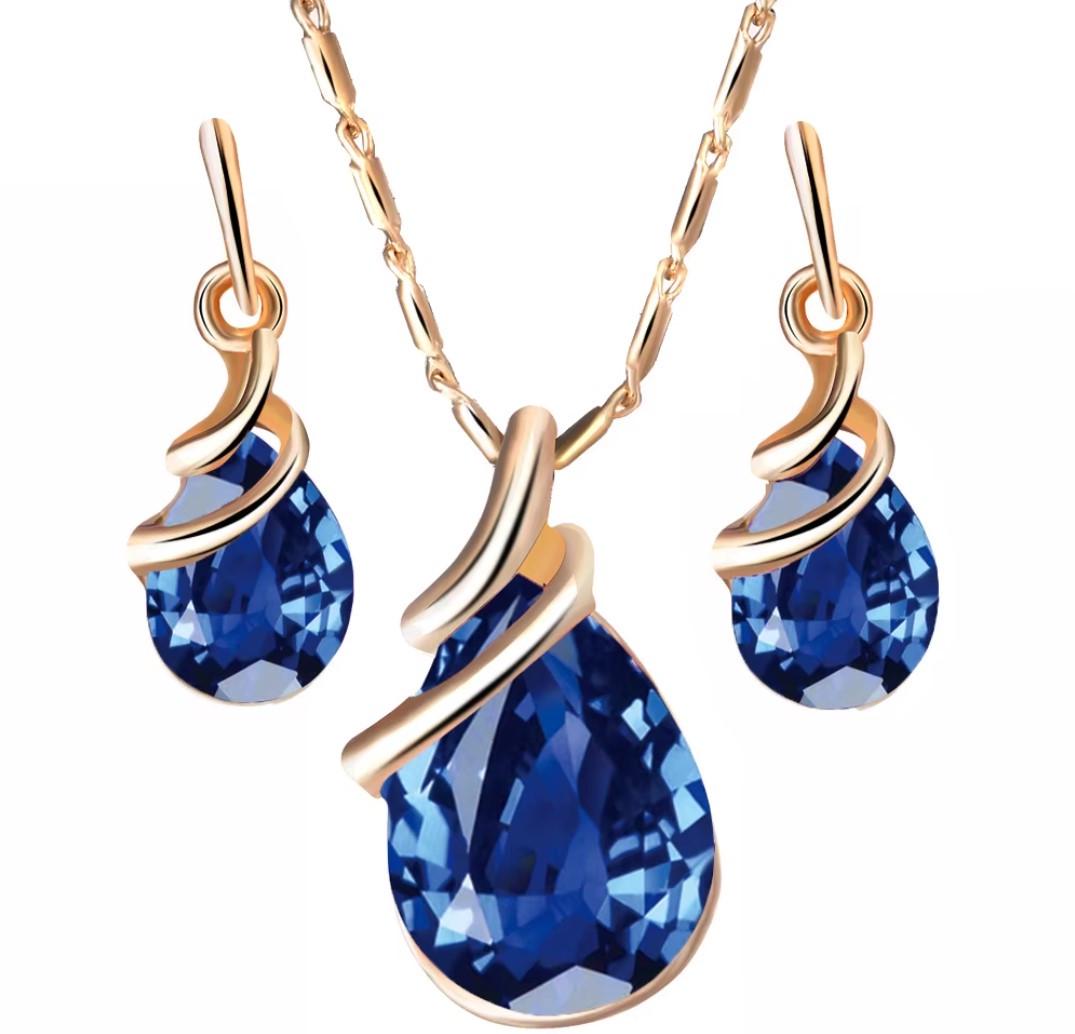 Набор серьги с подвеской Primo Water Drop Dark Blue (2752203246)