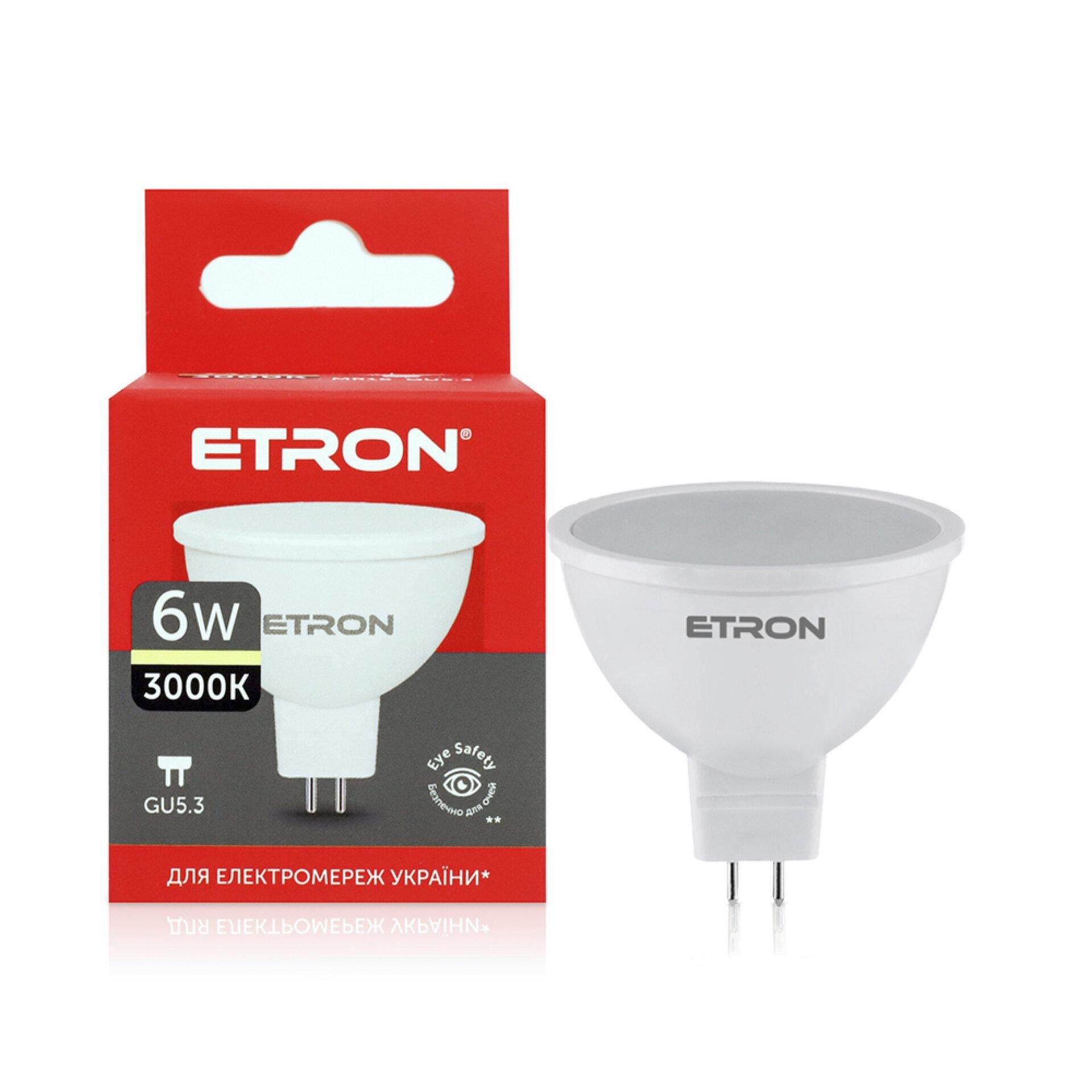 Лампа світлодіодна ETRON 1-ELP-845 GU5.3 MR16 6W 3000K Лампа світлодіодна ETRON 1-ELP-845 GU5.3 MR16 6W 3000K