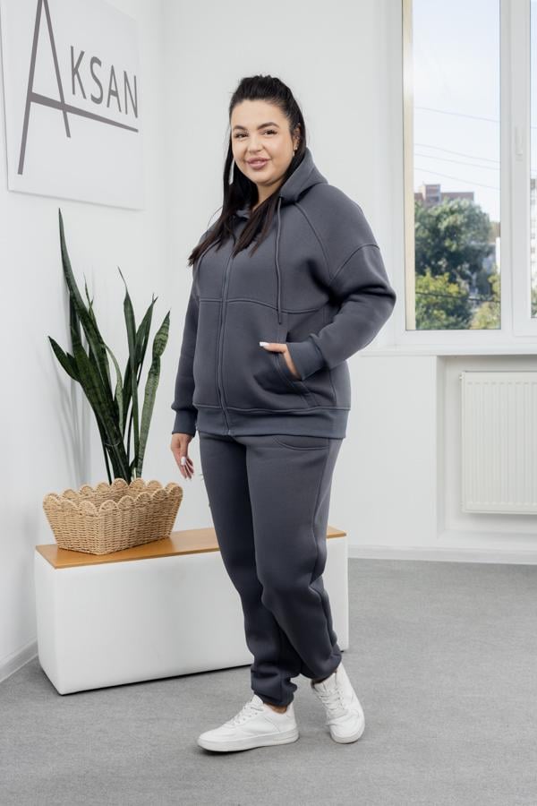 Спортивный костюм женский AKSAN зимняя байковый двойка 6XL Темно-серый (25.2071_dark-gray_58(6XL)) - фото 2