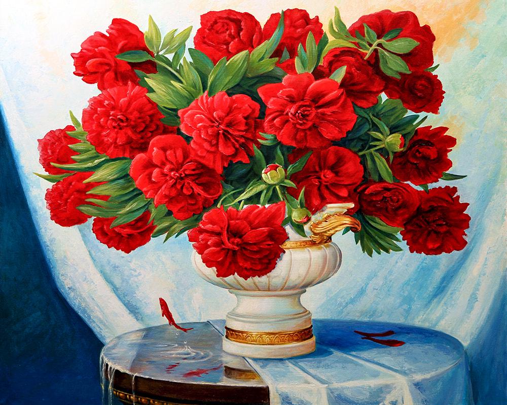 Алмазная мозаика ColorArt Красные пионы DIY-SP039 полная выкладка 50x40 см (29475)