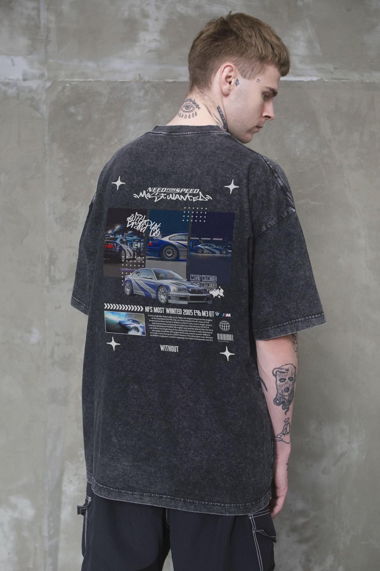 Футболка вываренная Without Washed Оверсайз с принтом Wanted S/M Black (S/M 8056166 8056167)