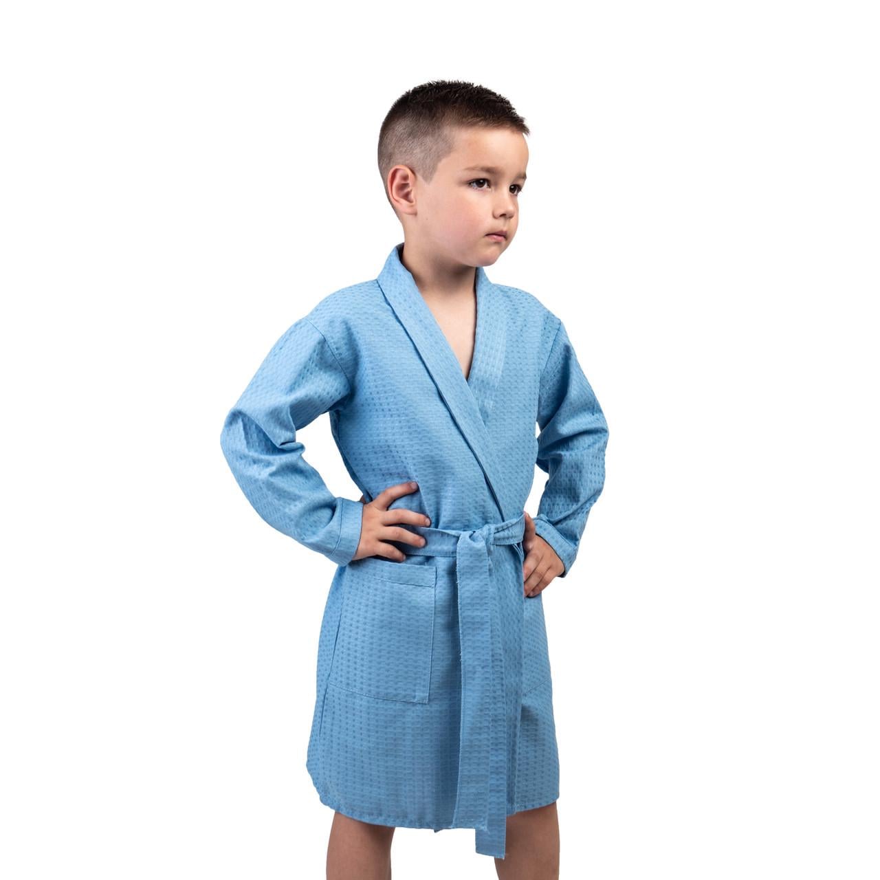 Детский вафельный халат Luxyart 8-14 лет р. 34-36 Синий (LM-192)