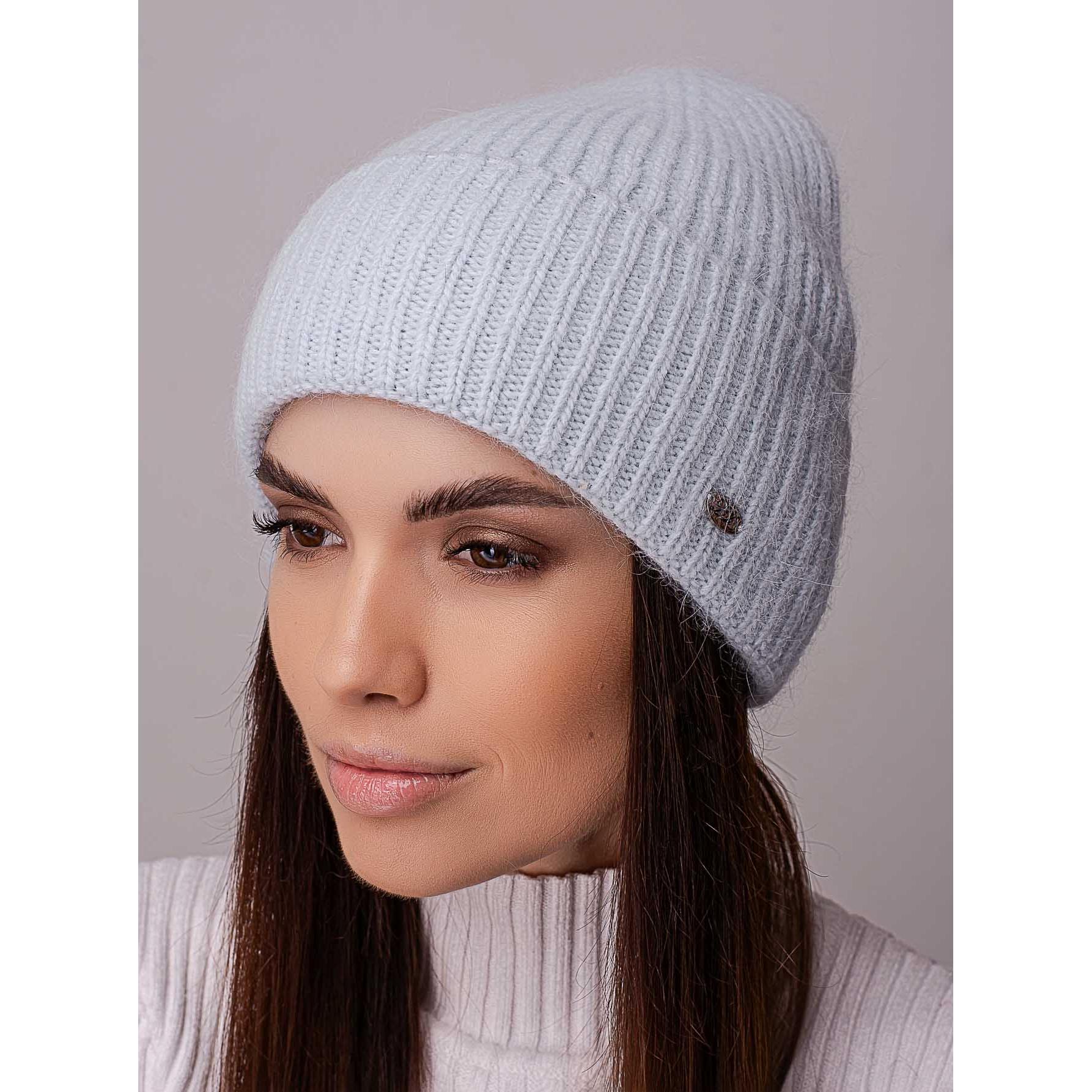 Шапка ангоровая Leks ТРЮФЕЛЬ в рубчик с отворотом утепленная флисом one size Небесный (205092) - фото 1