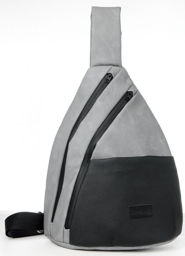 Сумка через плечо слинг Sambag Brooklyn MTO Светло-серый нубук з перфорацией (83339360)