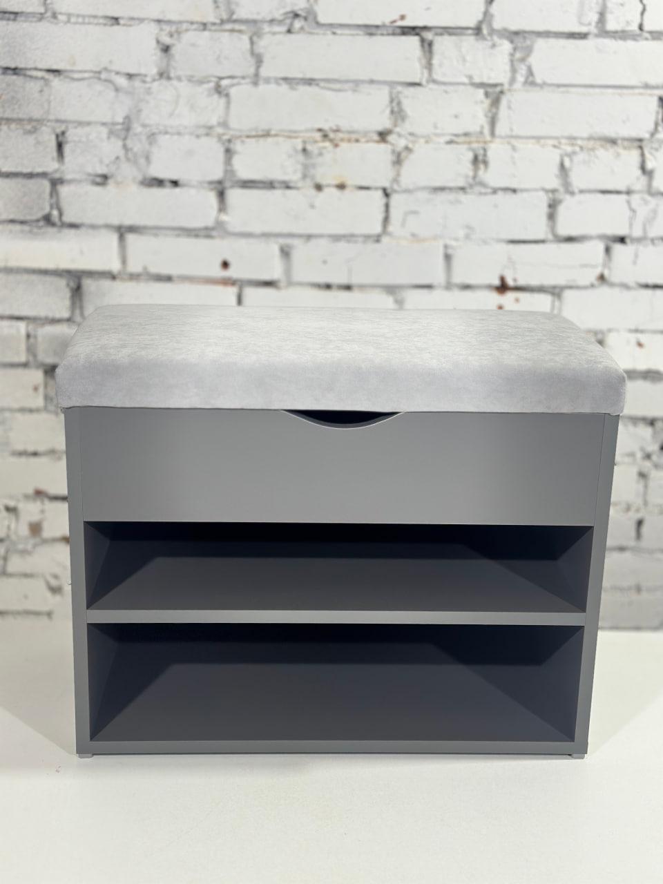 Тумба для обуви ДСП/ткань 30х80х45 см Графитовый/Светло-серый - фото 2