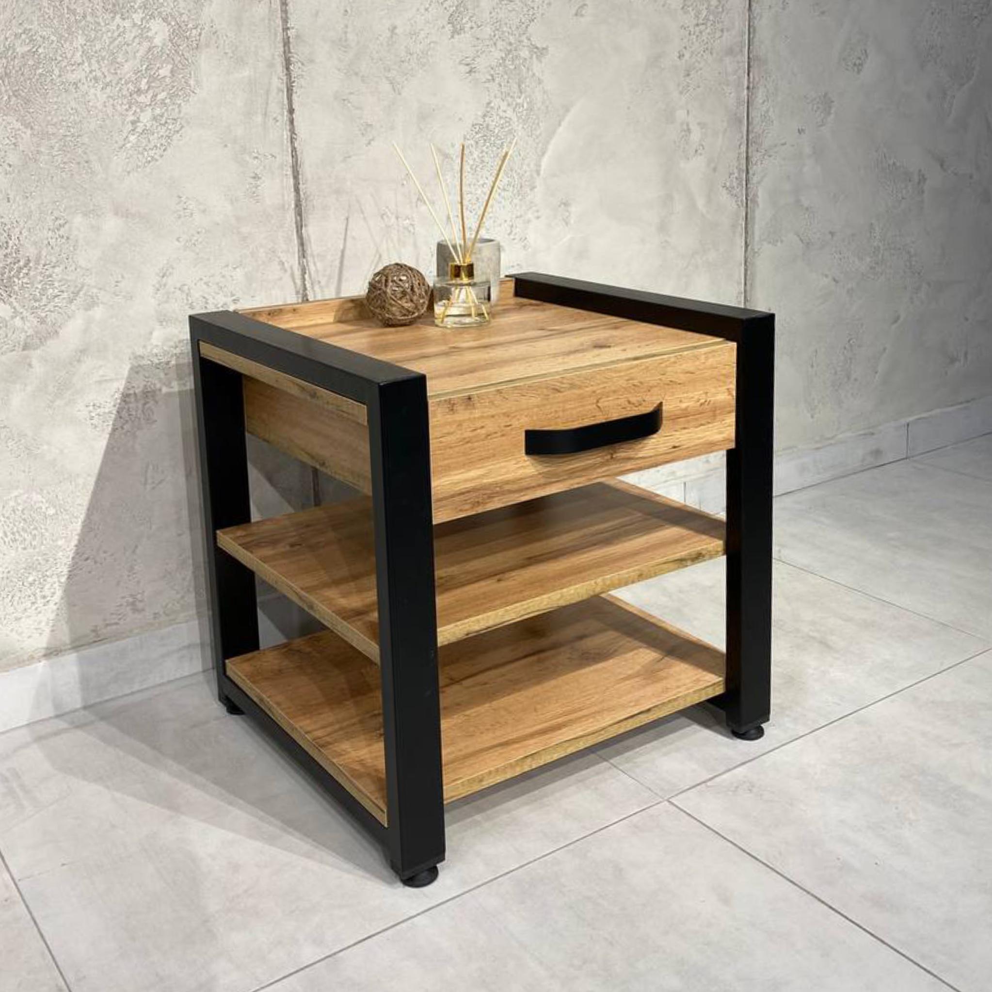 Тумба из дерева прикроватная для спальни приставная с ящиком и полочками (000083066)