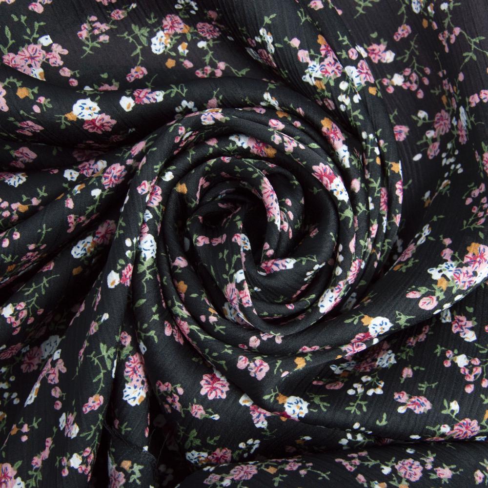 Тканина плательна атлас креш парижанка Чорний (22695)