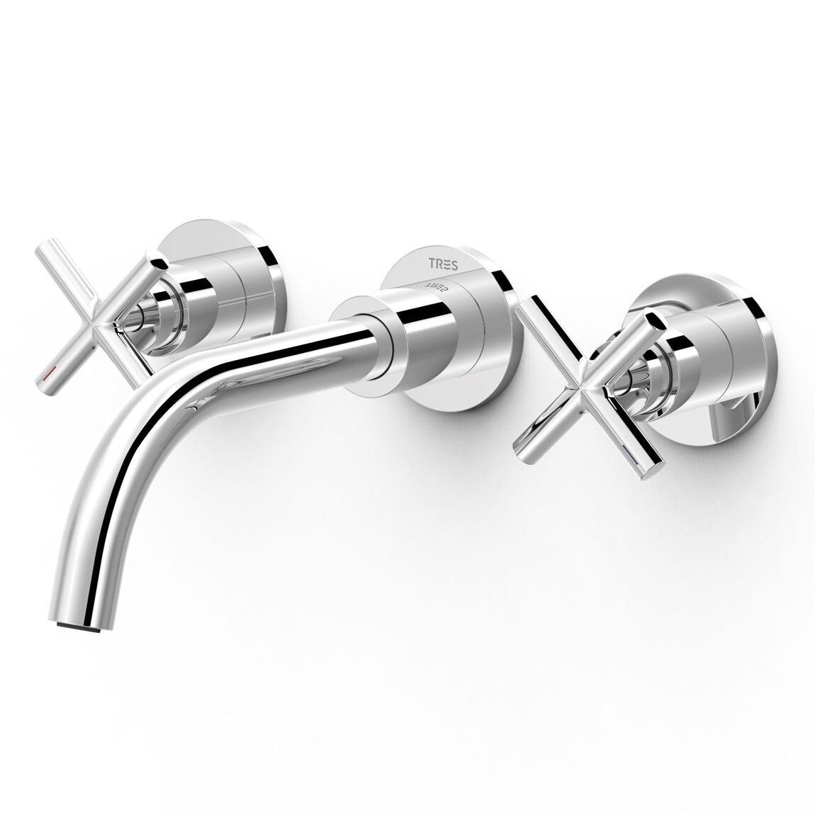 Змішувач для умивальника Tres Mont Blanc 28330002 настінний двовентильний Хром (175901)