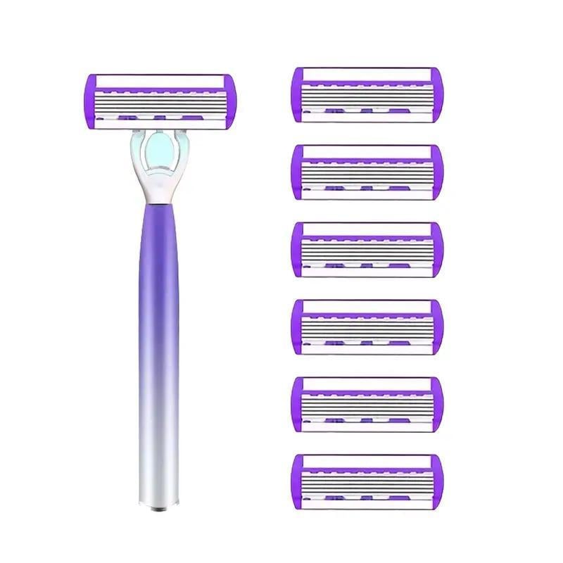 Женский бритвенный станок с 6 сменными насадками на 6 лезвий Фиолетовый