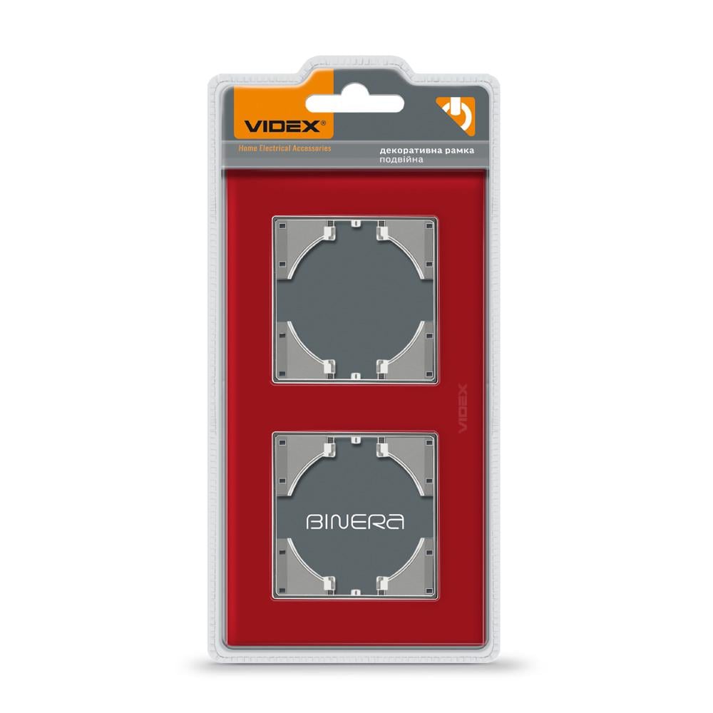 Рамка Videx BINERA 2-постовая горизонтальная Красное стекло (12528)