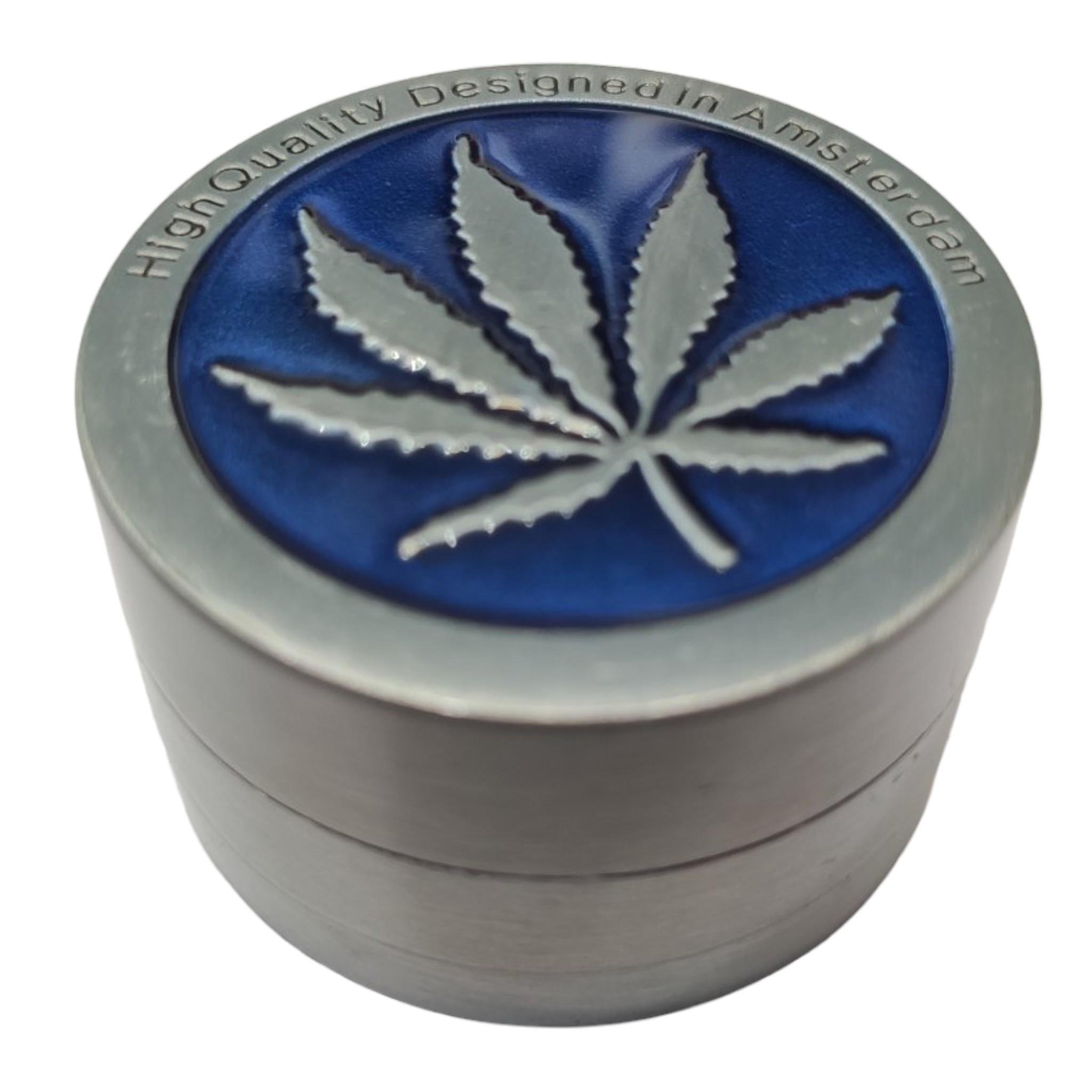 Гриндер Grinder Hemp Leaf для подрібнення тютюну та спецій Silver/Blue - фото 2