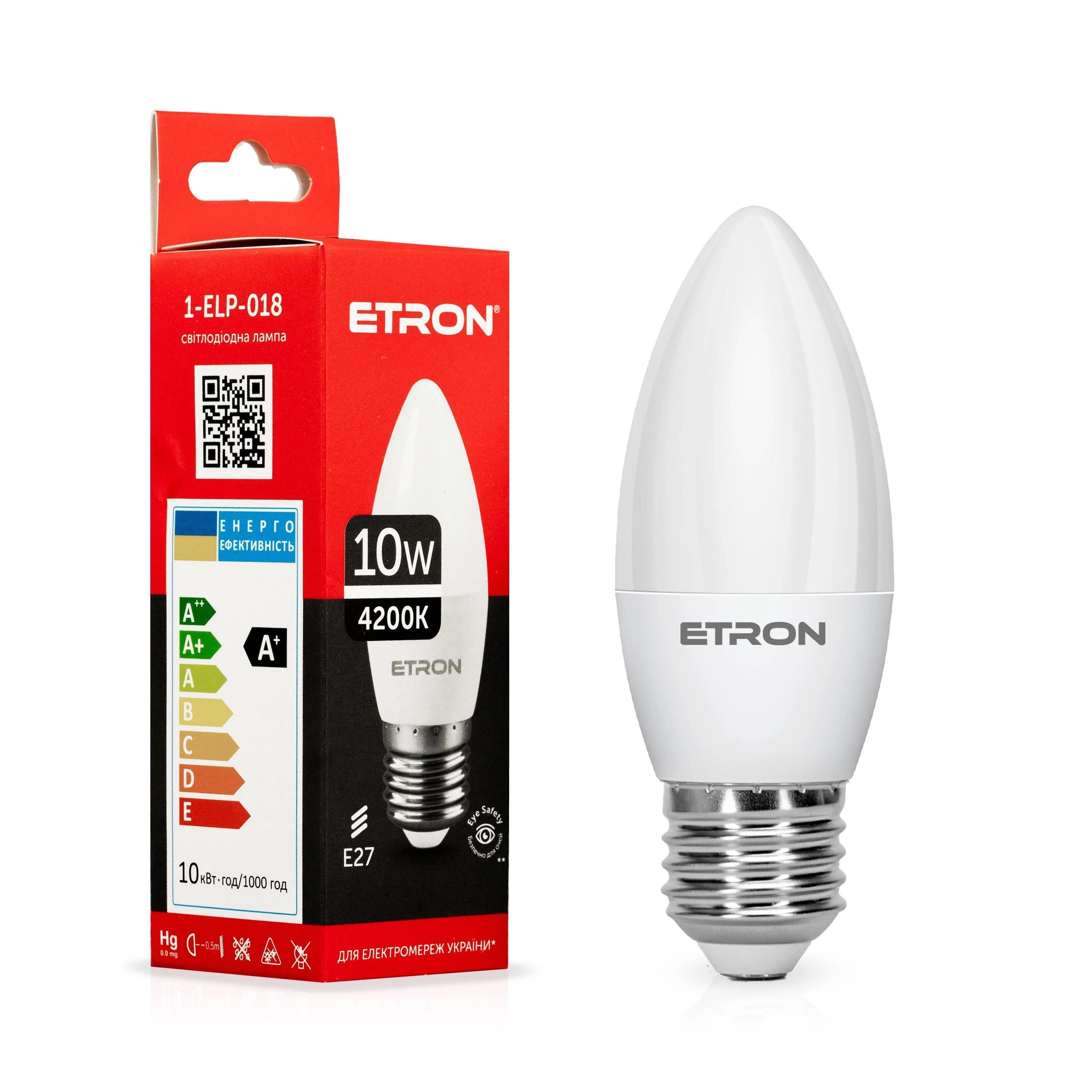 Світлодіодна лампа ETRON 10W C37 4200K 220V E27 Денний білий (1-ELP-018)