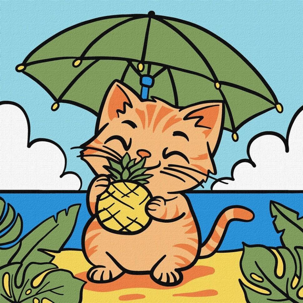 Картина за номерами Ideyka Котик та ананас 25x25 см (KHO1243)