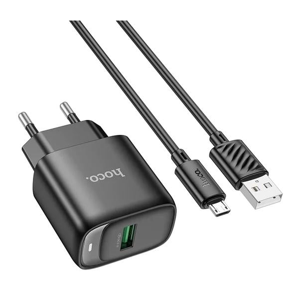 Зарядний пристрій мережевий Hoco C140A Smart 18W USB-A з кабелем MicroUSB 1 м Black (6942007627801)