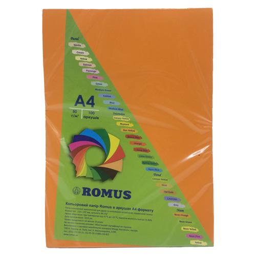 Папір кольоровий Romus А4 80 г/м2 100 аркушів Мандарин (R51406)