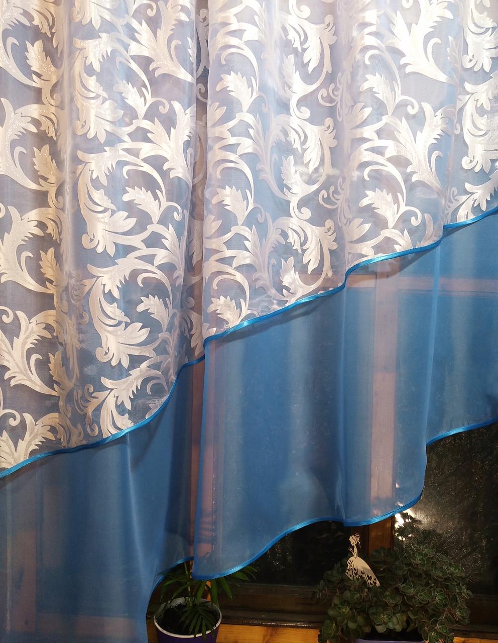 Занавеска арка готовая Ника вензель левая Васильковый - фото 4