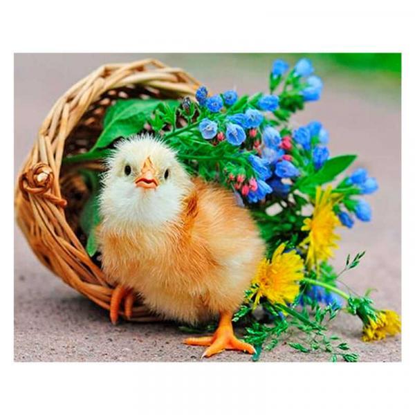 Алмазна мозаїка TK Group Курча і корзинка з квітами 40х30 см з рамкою в коробці (GB77787-mt)
