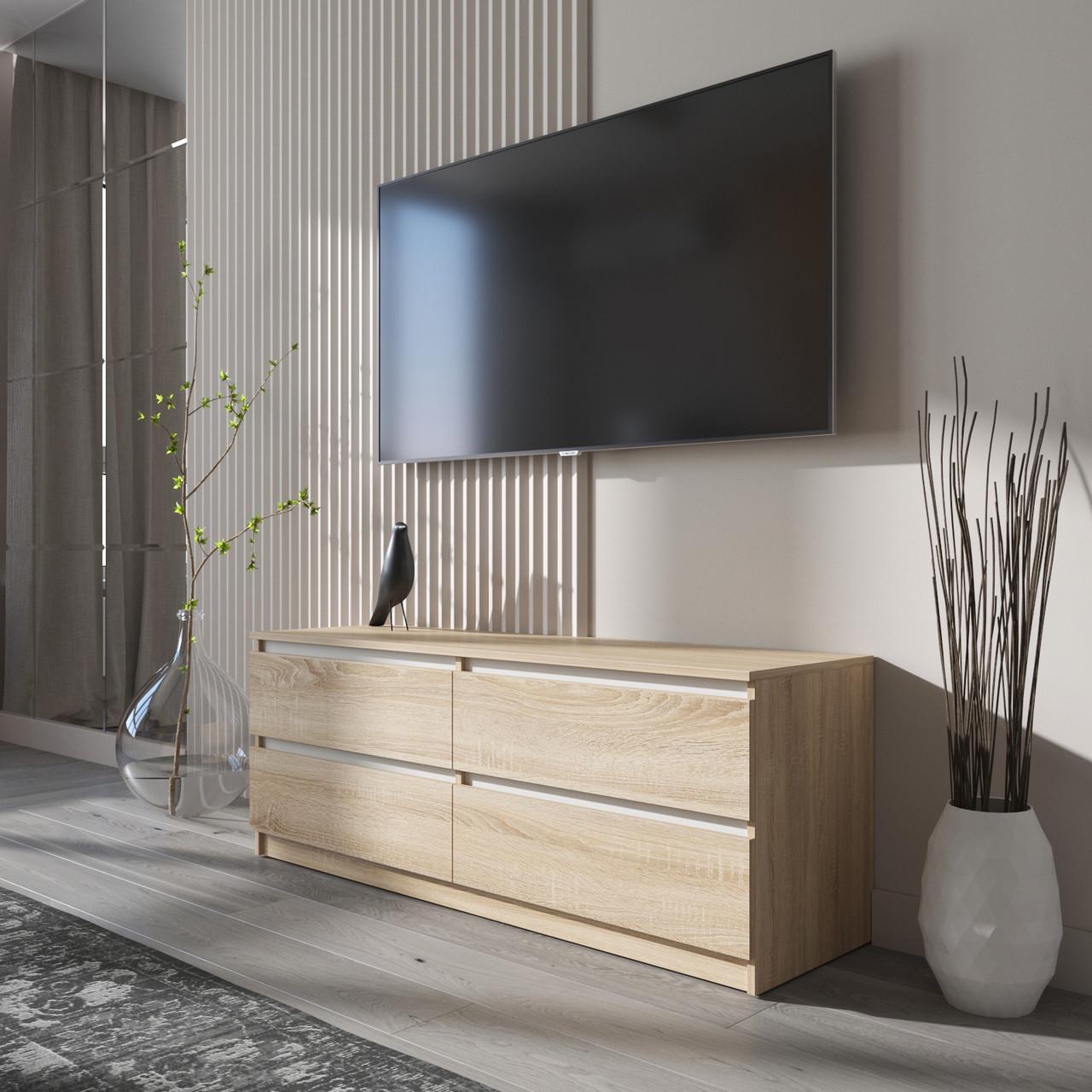 Тумба под телевизор Вайс R-6 1402х400х530 мм Дуб Сонома/Белые планки (30681729) - фото 1 Тумба под телевизор Вайс R-6 1402х400х530 мм Дуб Сонома/Белые планки (30681729) - фото 1