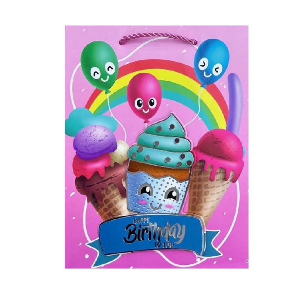 Подарунковий пакет із ручками Stenson Happy Birthday 3D 30х41,5х12 см Рожевий (R94936-L)