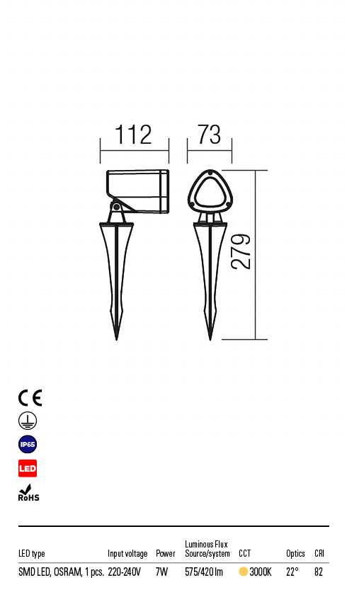 Світильник ландшафтний Redo Felix Pr LED 7 W Ip65 Dg 3000K 5.1.2 (9041) - фото 4