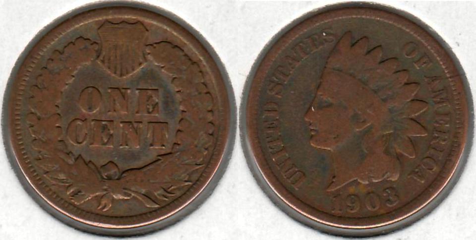 Коллекционная монета США 1 цент 1903 VF (KM#90a)