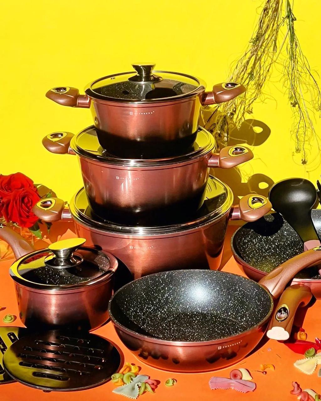 Набор кастрюль для индукционных плит с мраморным покрытием Edenberg EB-5626 15 пр.