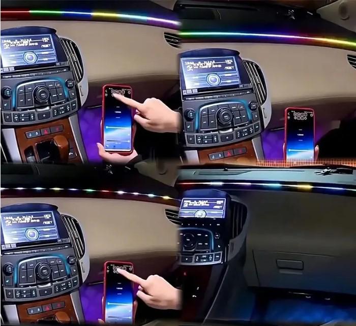 Підсвітка автомобільна в салон Ambient Rgb багатобарвна стрічка в торпеду з пультом 110 см/25 см (4589) - фото 8
