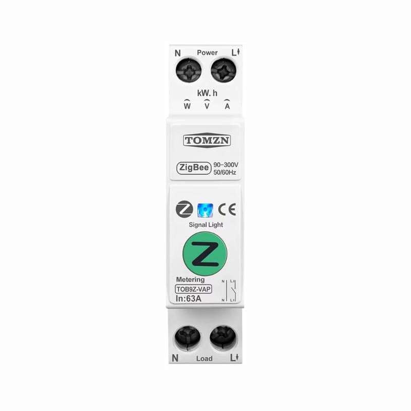 Умный выключатель TOMZN ZigBee с полной защитой/счетчиками/таймером 1P+N 63A 230V Smart Life/Tuya (TOB9Z-VAP)