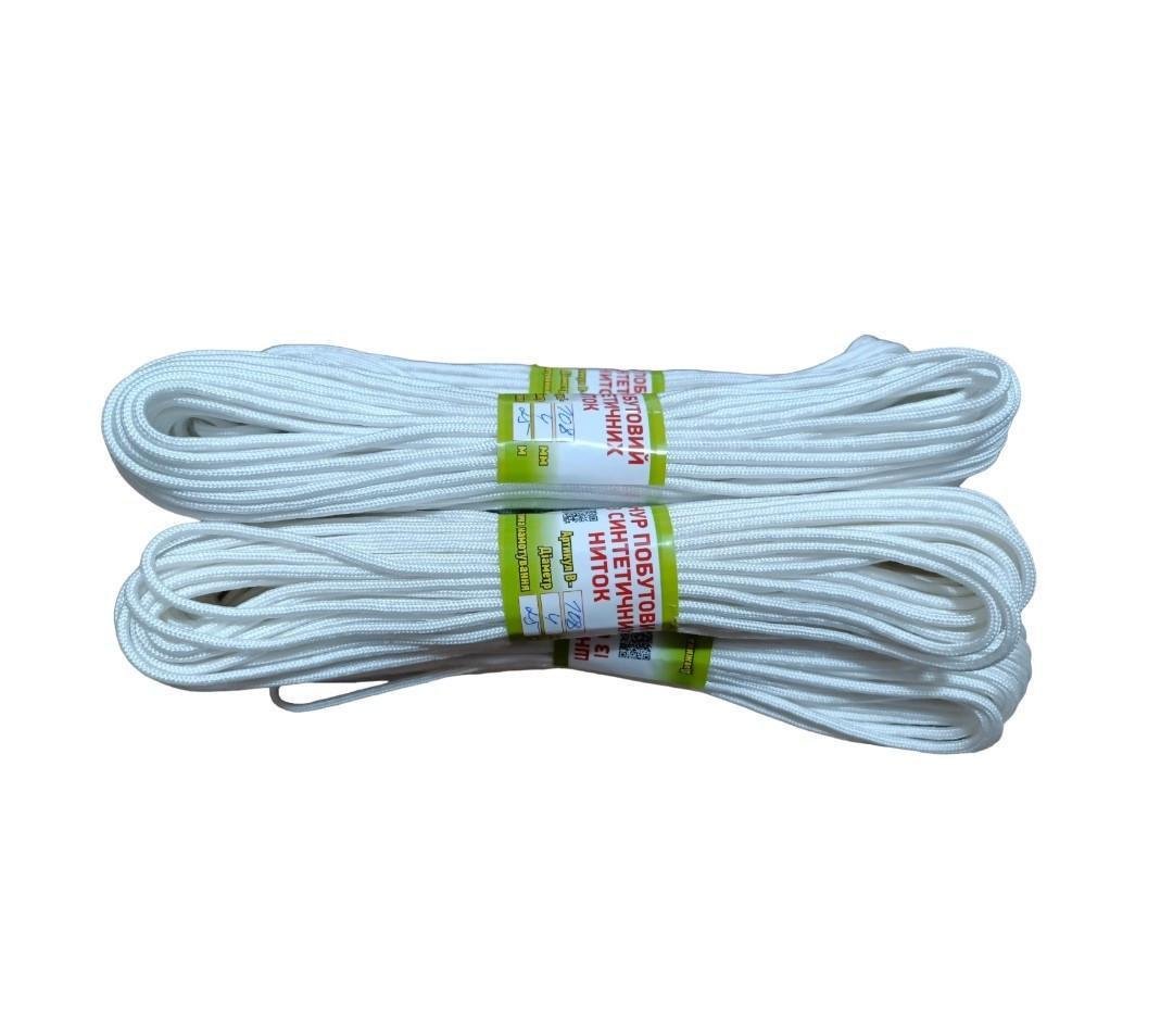 Шнур побутовий із синтетичних ниток В-108 25 м x4 мм Білий (2396529054)