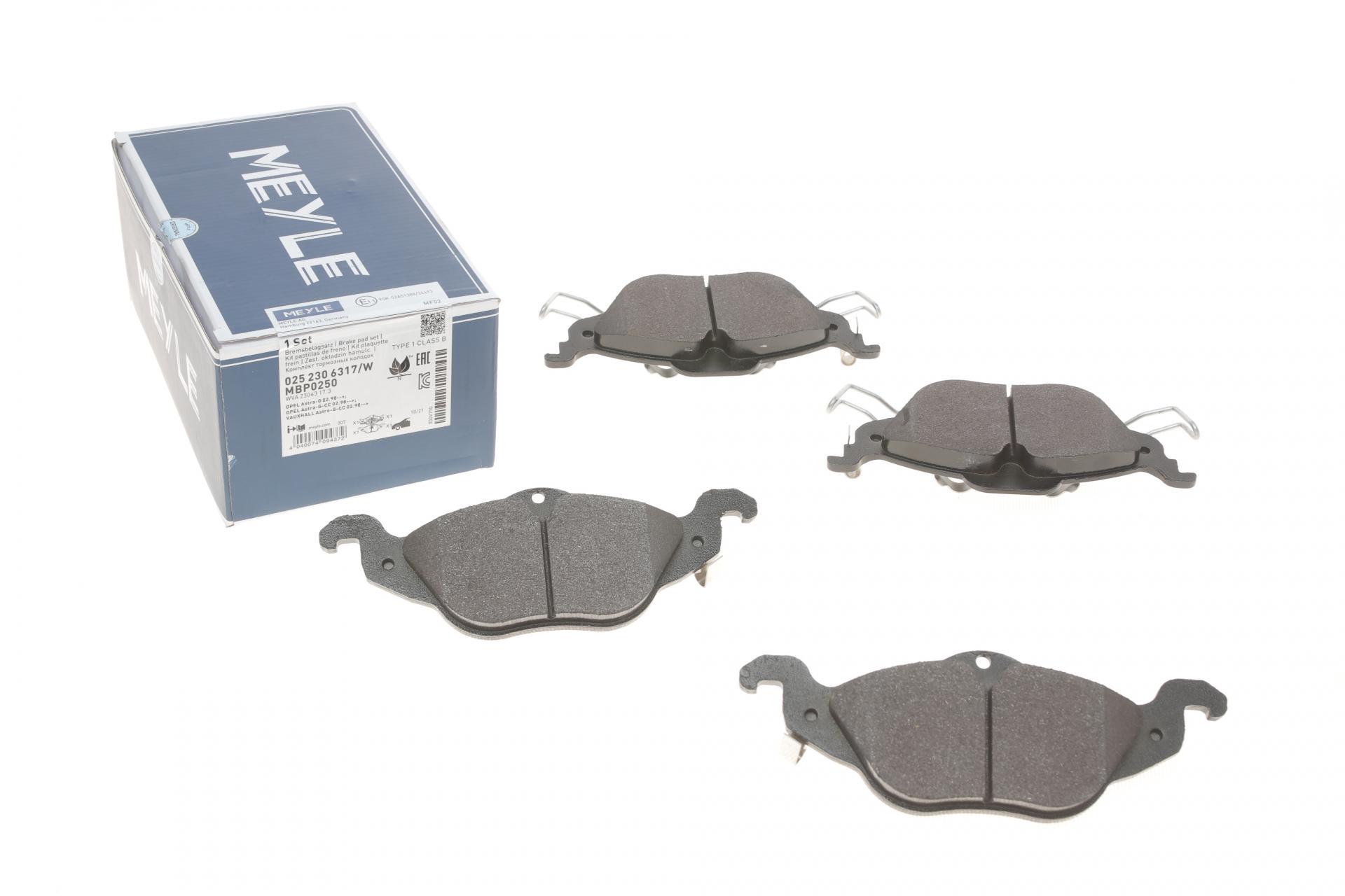 Колодки тормозные передние Meyle для Opel Astra G/Zafira A (025 230 6317/W)