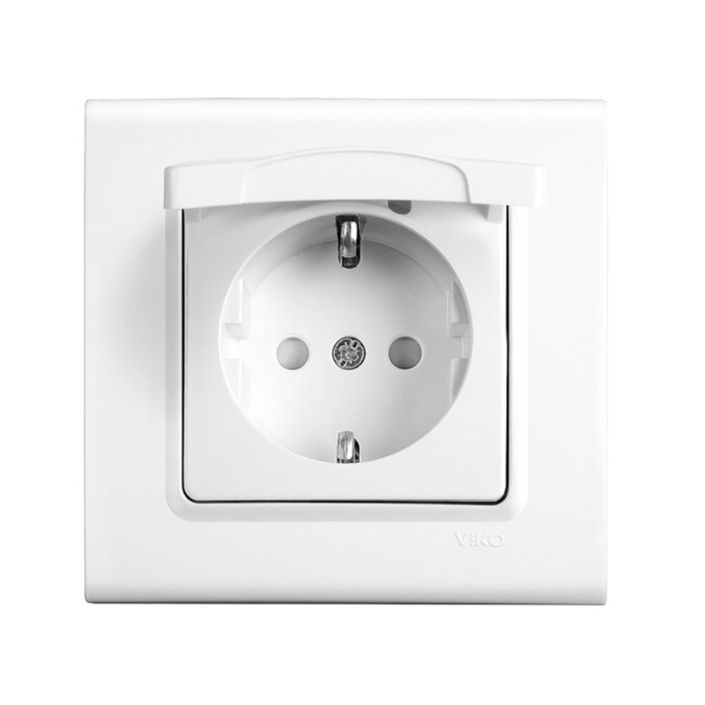 Розетка VIKO Linnera с заземлением со шторками и крышкой Белый (21268-е)