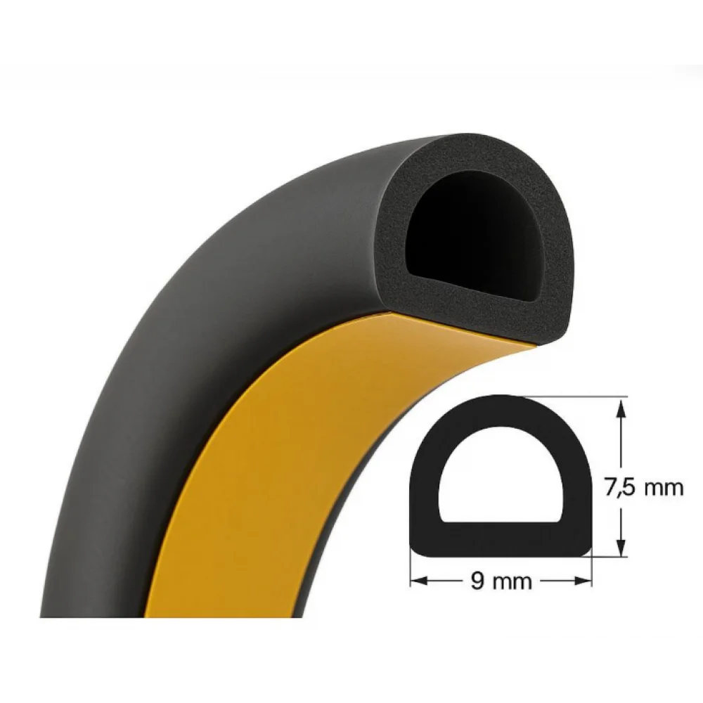 Ущільнювач самоклеючий D профіль 9x7,5 см каучуковий для вікон та дверей одинарний 1 м Чорний (UD1099) - фото 3