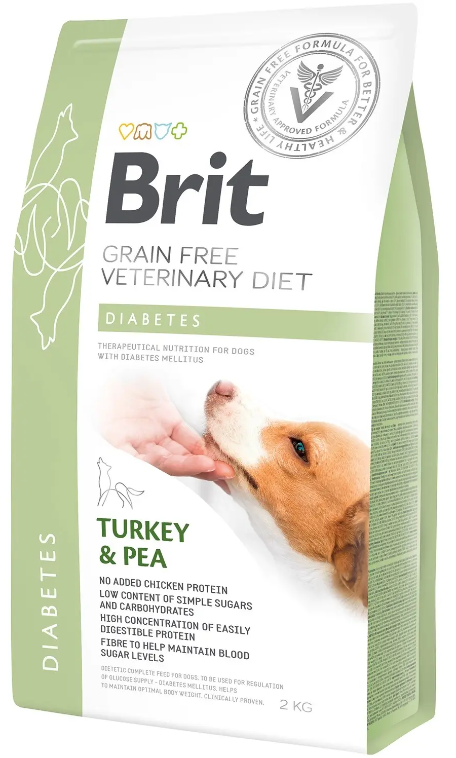 Корм сухий для дорослих собак Brit VetDiets Grain Free Diabets при цукровому діабеті з індичкою та горохом 2 кг